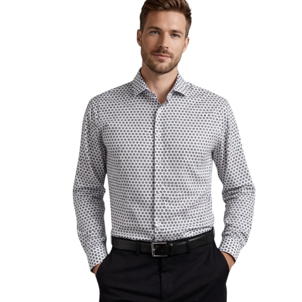 Ted Baker Cotton Abstract Dot Dress Shirt White Size L